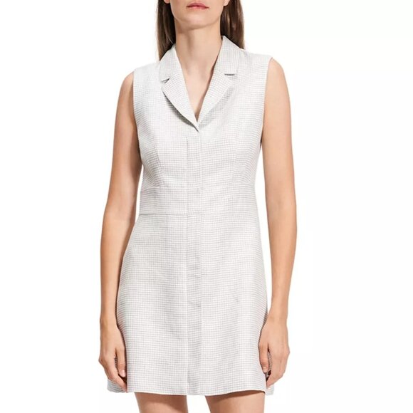 425$ Theory Lapel Collared Front Zip Mini Dress Sleeveless Size 12 US White - Picture 1 of 3